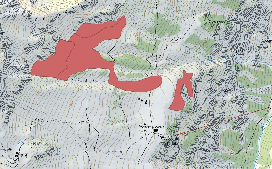 Carte nationale swisstopo avec le périmètre protégé de Gampelen (Prairie sèche)
