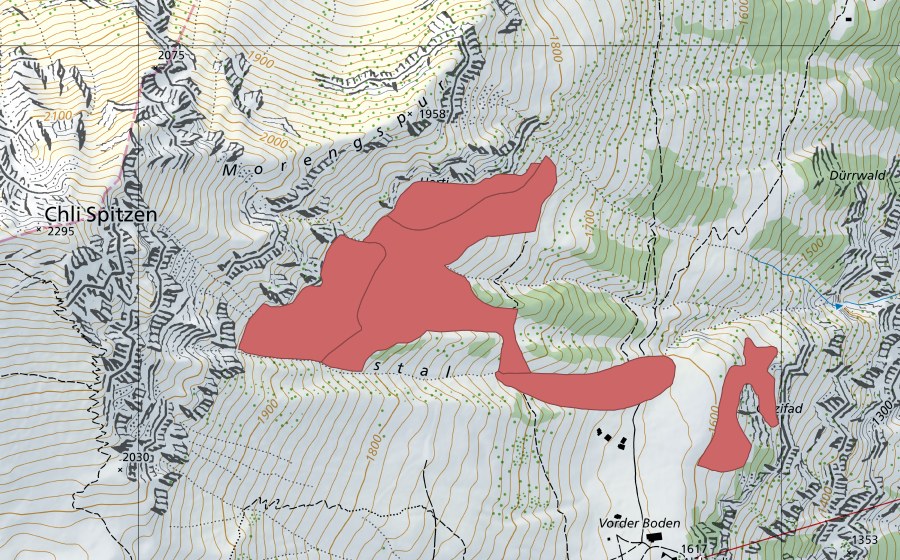 swisstopo national map showing the protected perimeter of Gampelen (Dry meadow)