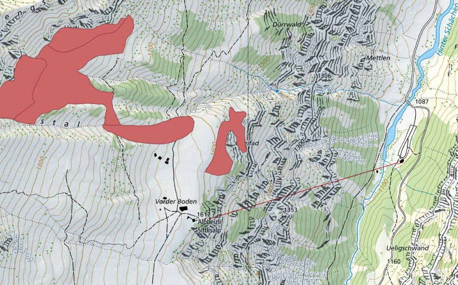swisstopo national map showing the protected perimeter of Gampelen (Dry meadow)
