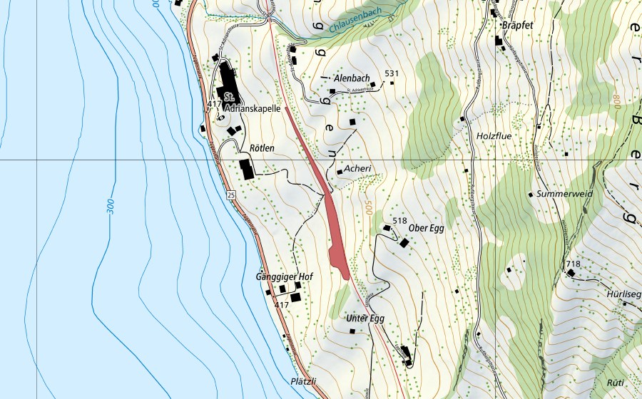 Carte nationale swisstopo avec le périmètre protégé de Gängigerhof (Prairie sèche)
