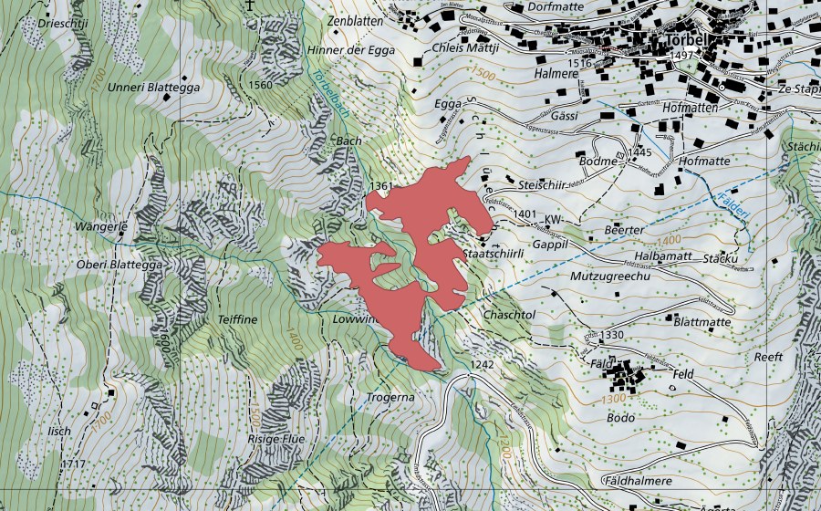 Carta nazionale swisstopo con il perimetro protetto di Gappil (Prato secco)