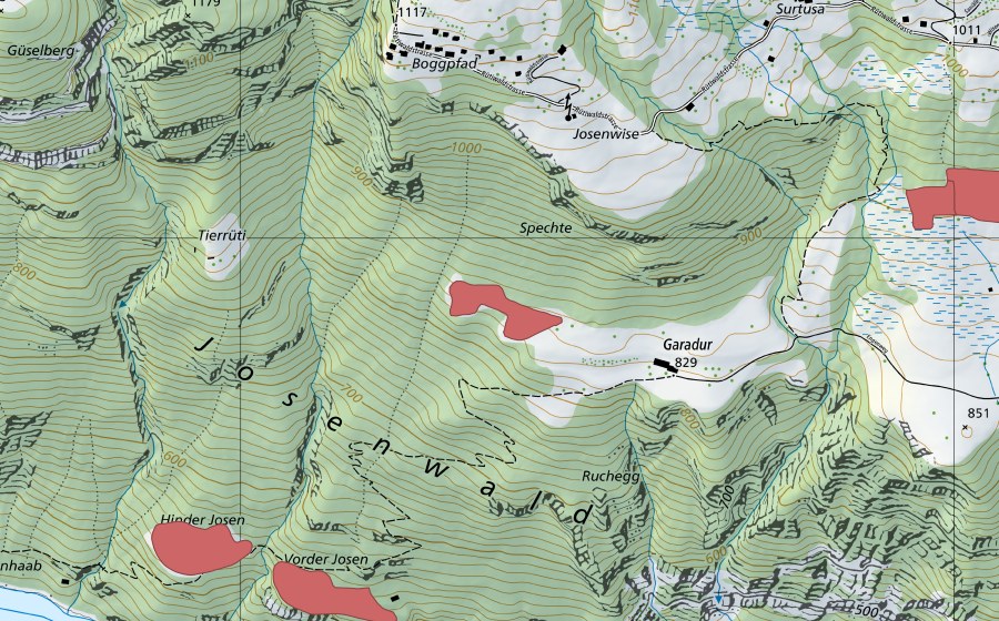 Carte nationale swisstopo avec le périmètre protégé de Garadur (Prairie sèche)