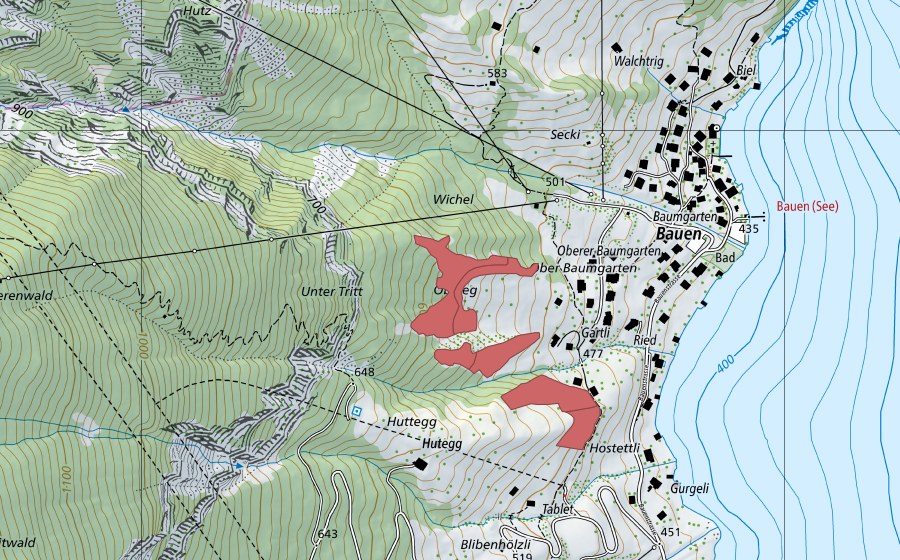 Landeskarte swisstopo mit dem Schutzperimeter von Gartli (Trockenwiese)