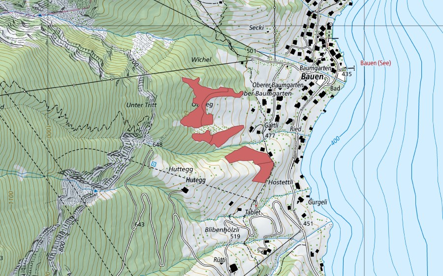 Carte nationale swisstopo avec le périmètre protégé de Gartli (Prairie sèche)