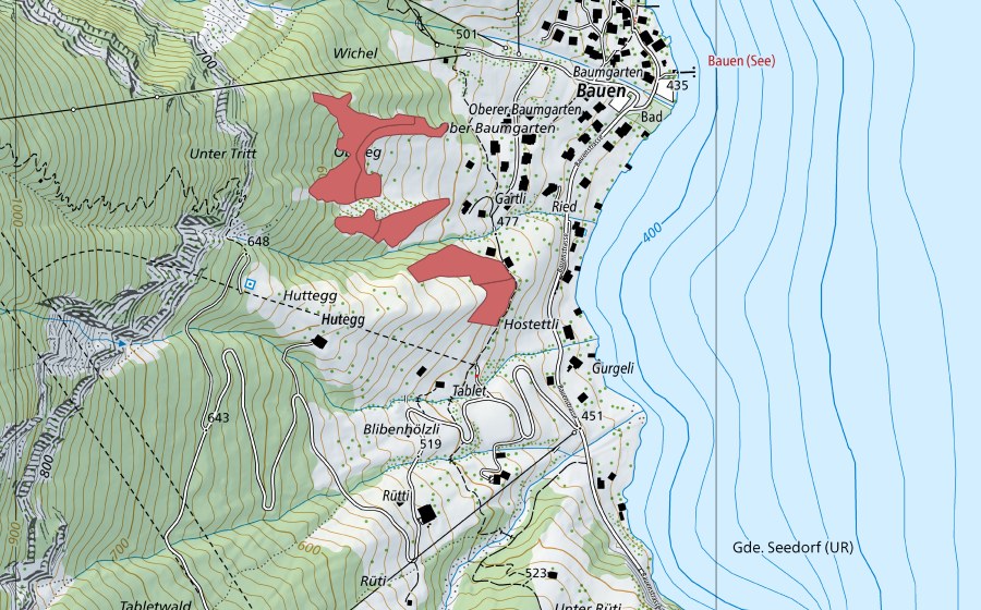 Carte nationale swisstopo avec le périmètre protégé de Gartli (Prairie sèche)