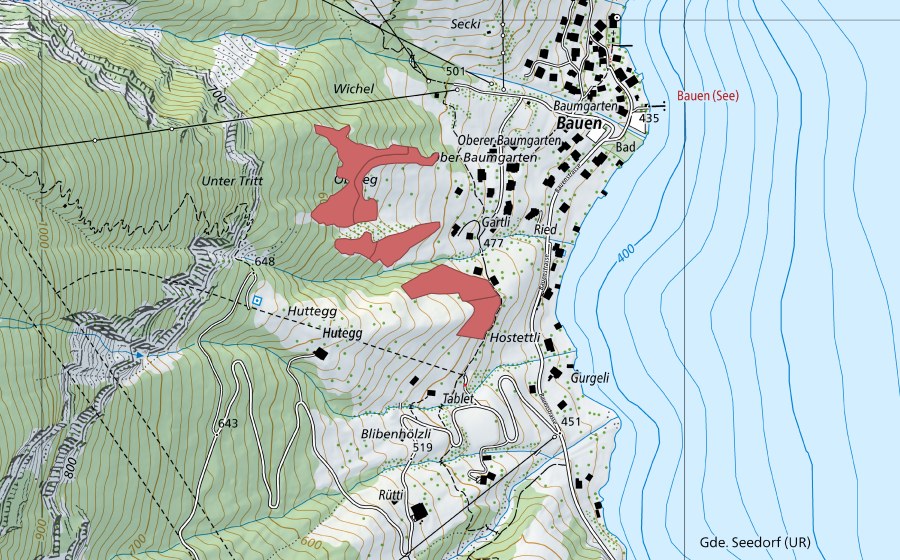 swisstopo national map showing the protected perimeter of Gartli (Dry meadow)