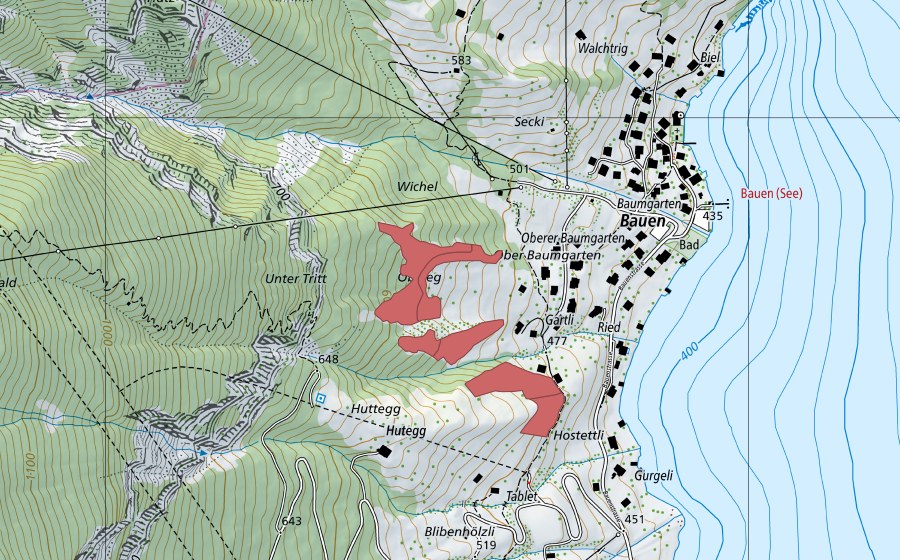 swisstopo national map showing the protected perimeter of Gartli (Dry meadow)