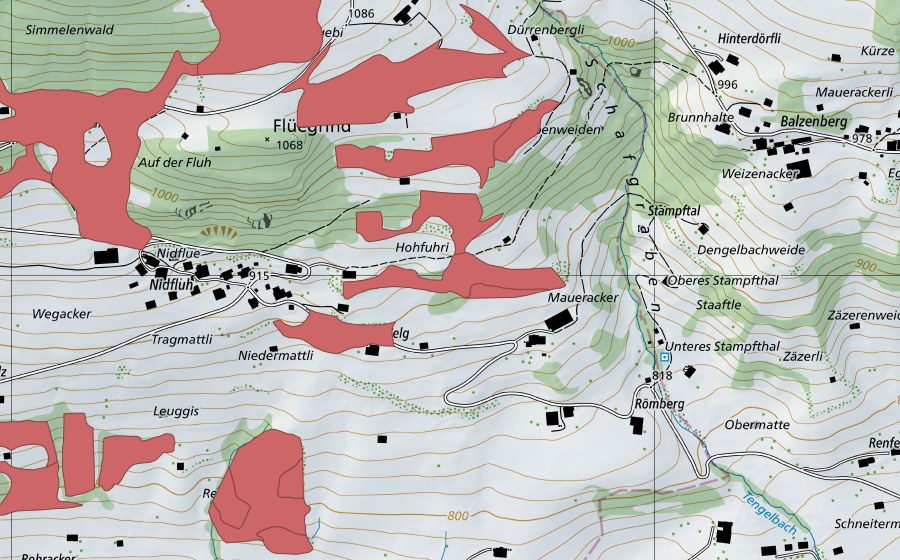 Carte nationale swisstopo avec le périmètre protégé de Geeristei (Prairie sèche)
