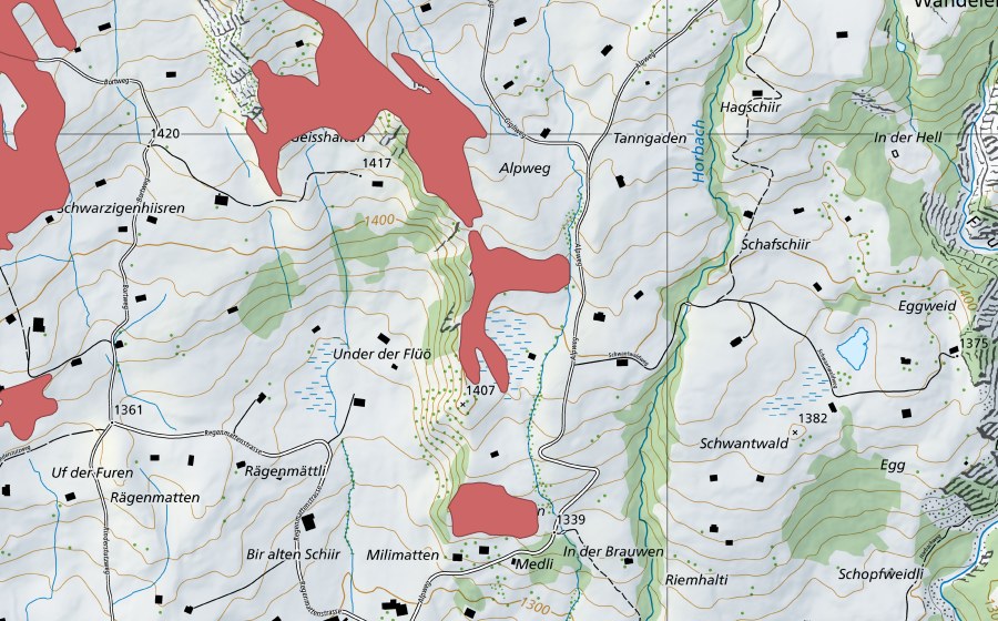 Carte nationale swisstopo avec le périmètre protégé de Geishalti (Prairie sèche)