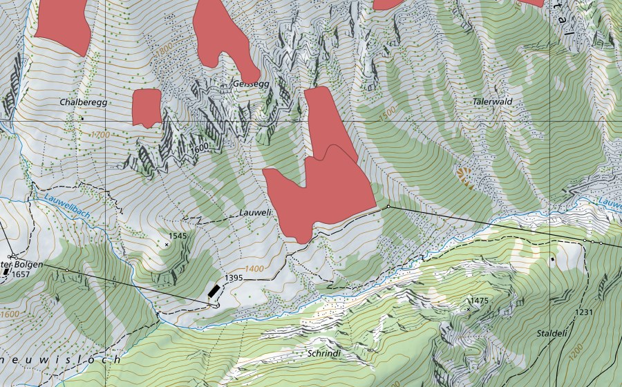 Landeskarte swisstopo mit dem Schutzperimeter von Geissegg (Trockenwiese)