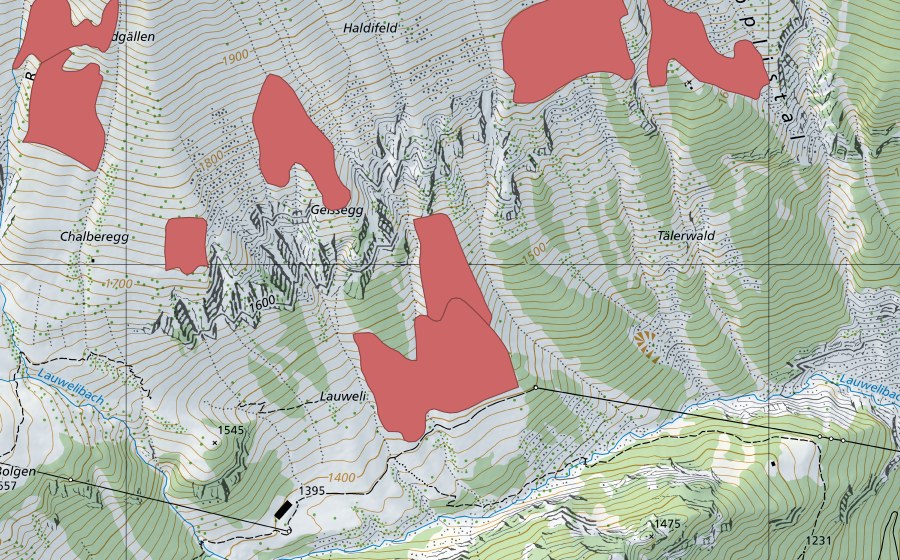 swisstopo national map showing the protected perimeter of Geissegg (Dry meadow)