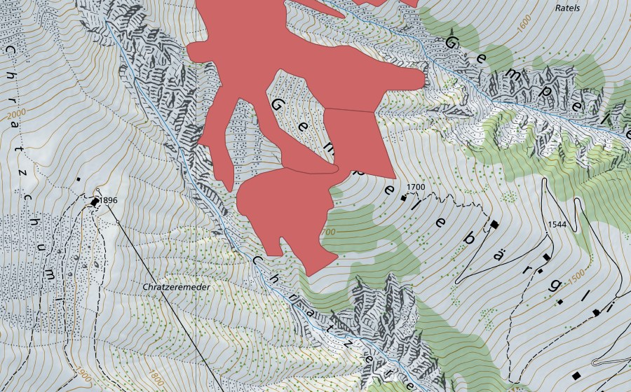 Landeskarte swisstopo mit dem Schutzperimeter von Gempelebärgli (Trockenwiese)