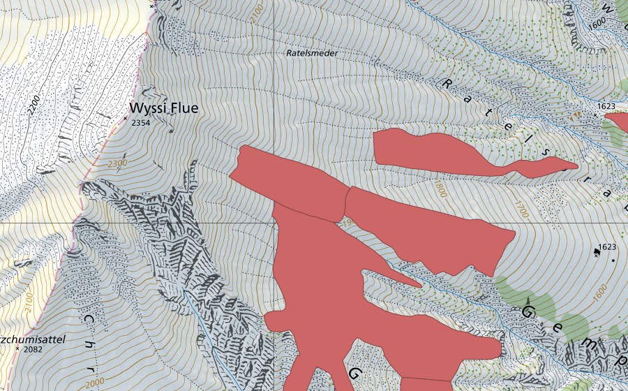 Landeskarte swisstopo mit dem Schutzperimeter von Gempelebärgli (Trockenwiese)