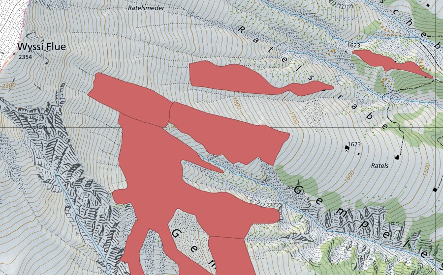 Carte nationale swisstopo avec le périmètre protégé de Gempelebärgli (Prairie sèche)