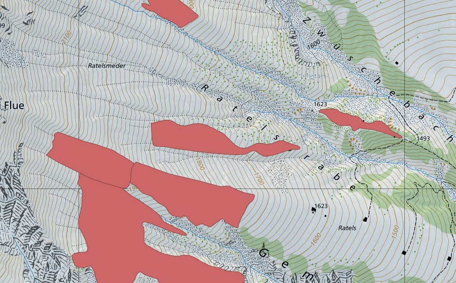 Carte nationale swisstopo avec le périmètre protégé de Gempelebärgli (Prairie sèche)