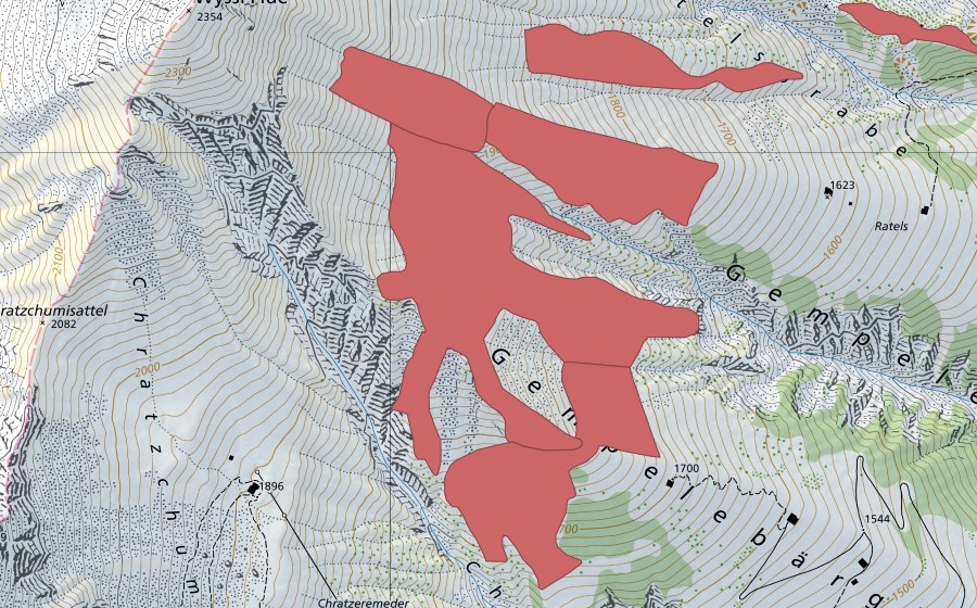 swisstopo national map showing the protected perimeter of Gempelebärgli (Dry meadow)