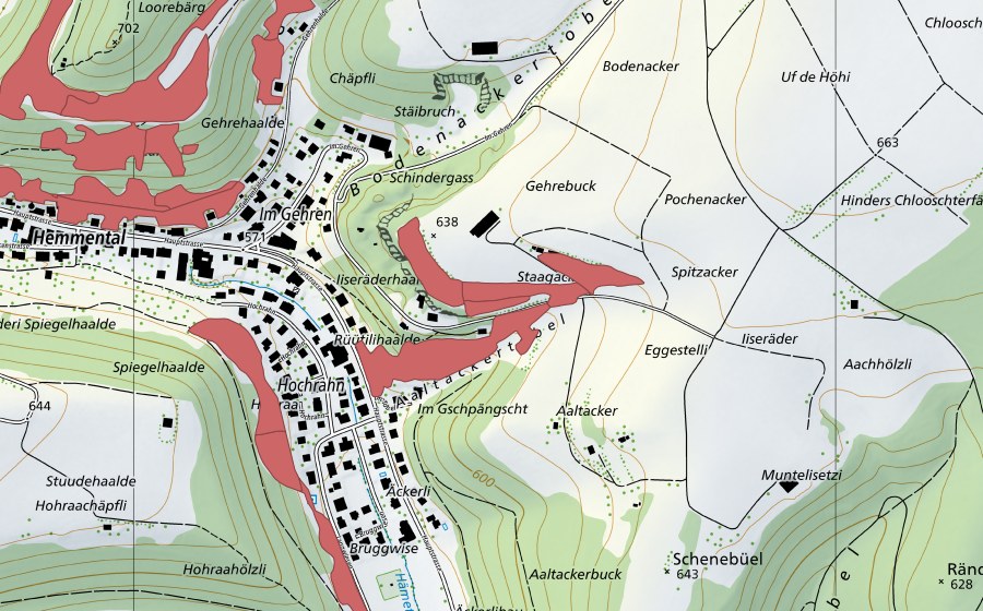 Carte nationale swisstopo avec le périmètre protégé de Gerenbuck (Prairie sèche)