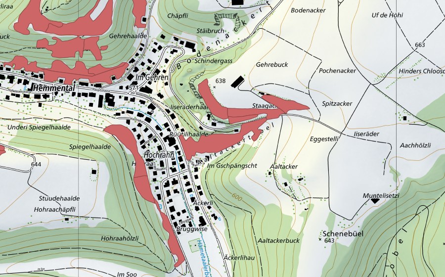 swisstopo national map showing the protected perimeter of Gerenbuck (Dry meadow)