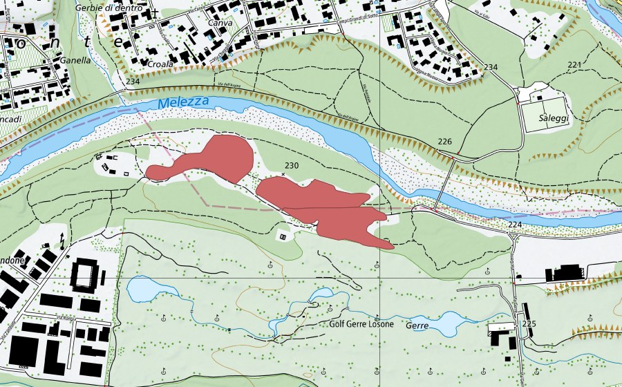 Carte nationale swisstopo avec le périmètre protégé de Gerre (Prairie sèche)
