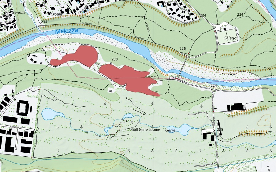 Landeskarte swisstopo mit dem Schutzperimeter von Gerre (Trockenwiese)