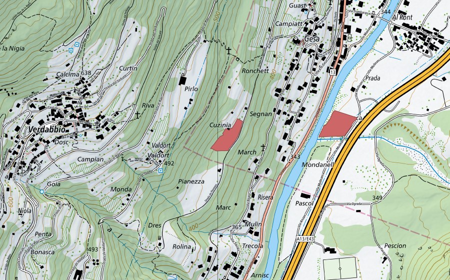 Landeskarte swisstopo mit dem Schutzperimeter von Gesa (Trockenwiese)