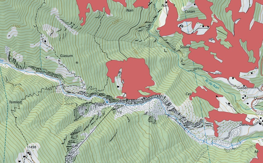 Landeskarte swisstopo mit dem Schutzperimeter von Giasum (Trockenwiese)