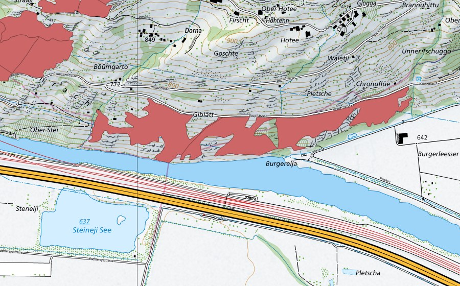 swisstopo national map showing the protected perimeter of Giblatt (Dry meadow)