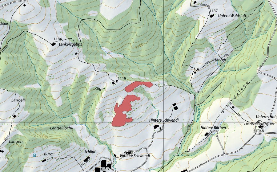 Carte nationale swisstopo avec le périmètre protégé de Giger (Prairie sèche)