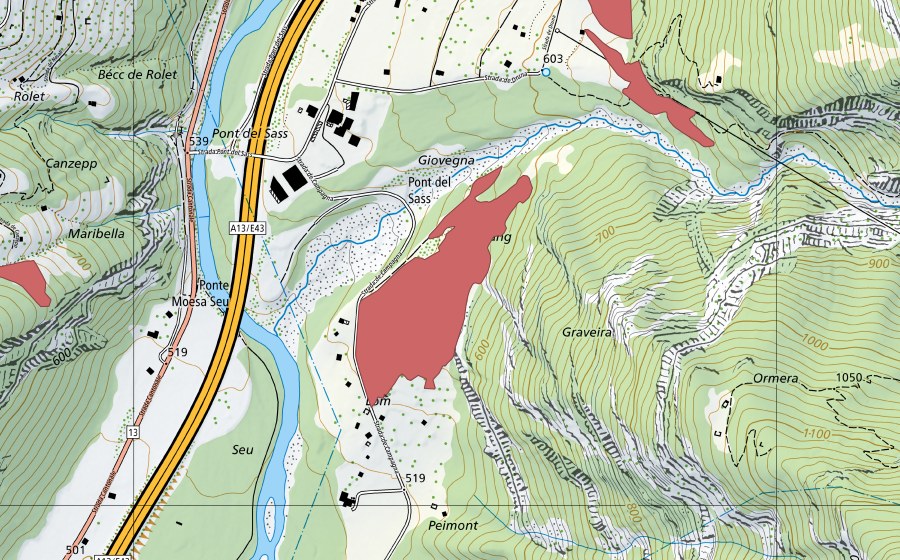 Landeskarte swisstopo mit dem Schutzperimeter von Giovegna (Trockenwiese)