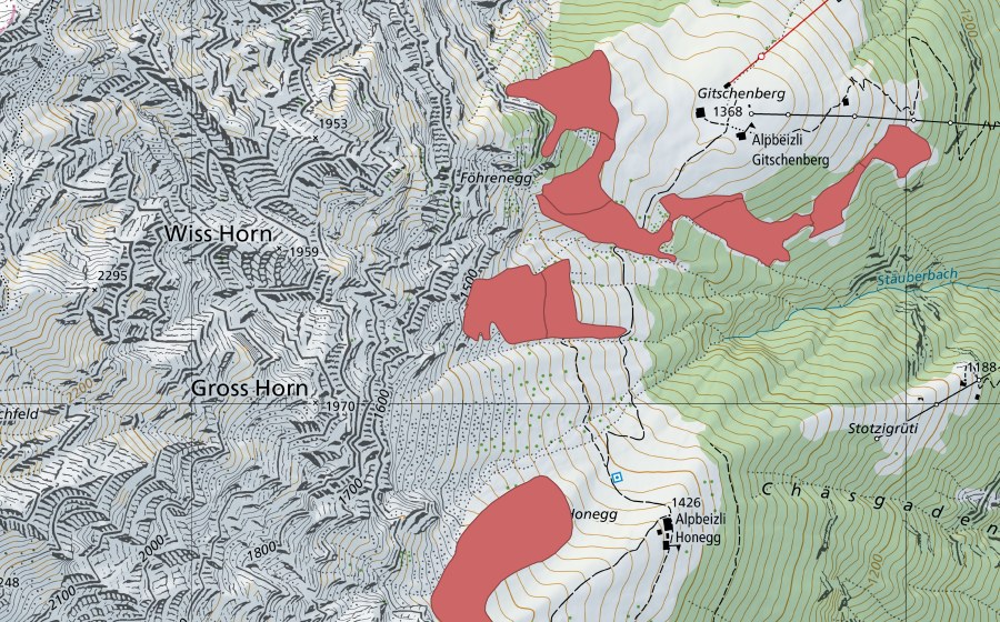 swisstopo national map showing the protected perimeter of Gitschenberg (Dry meadow)