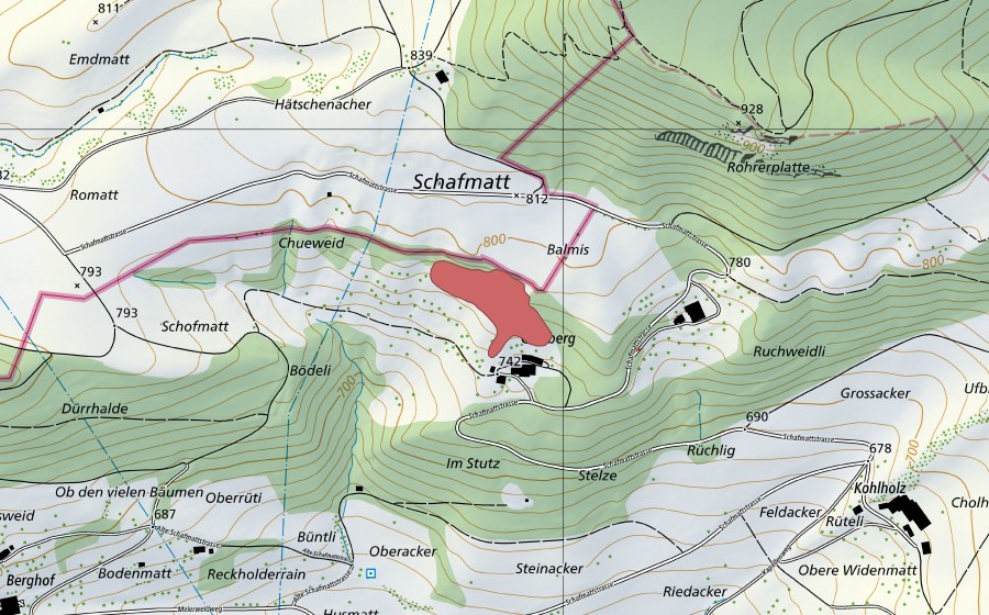 Landeskarte swisstopo mit dem Schutzperimeter von Gitziberg (Trockenwiese)