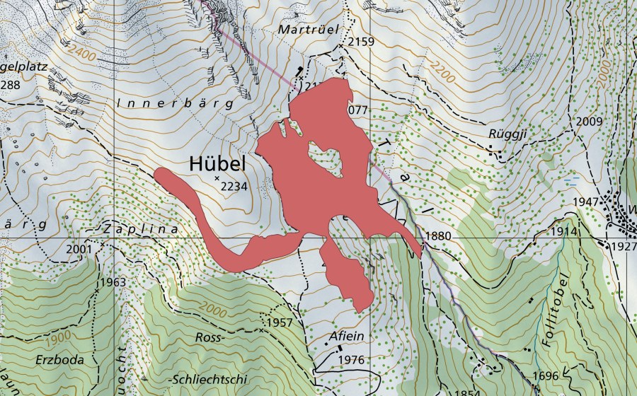 swisstopo national map showing the protected perimeter of Glateren (Dry meadow)
