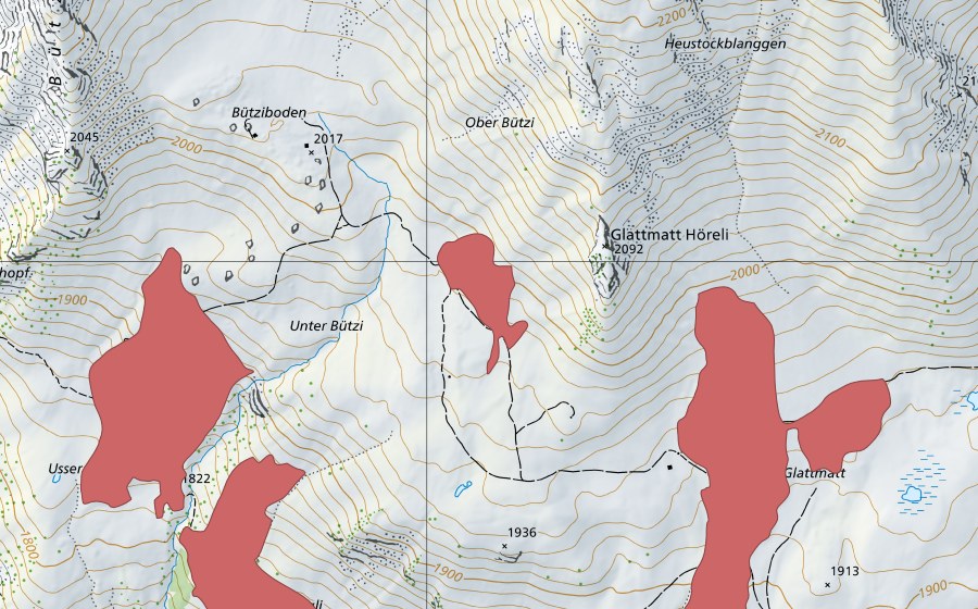 Landeskarte swisstopo mit dem Schutzperimeter von Glattmatt (Trockenwiese)