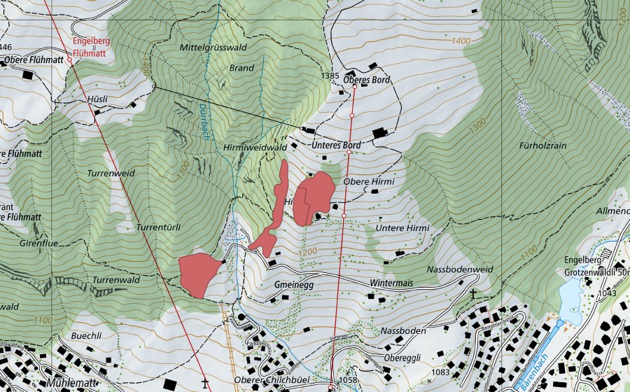 swisstopo national map showing the protected perimeter of Gmeinegg (Dry meadow)