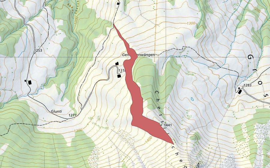 Carte nationale swisstopo avec le périmètre protégé de Gmeinewänge (Prairie sèche)