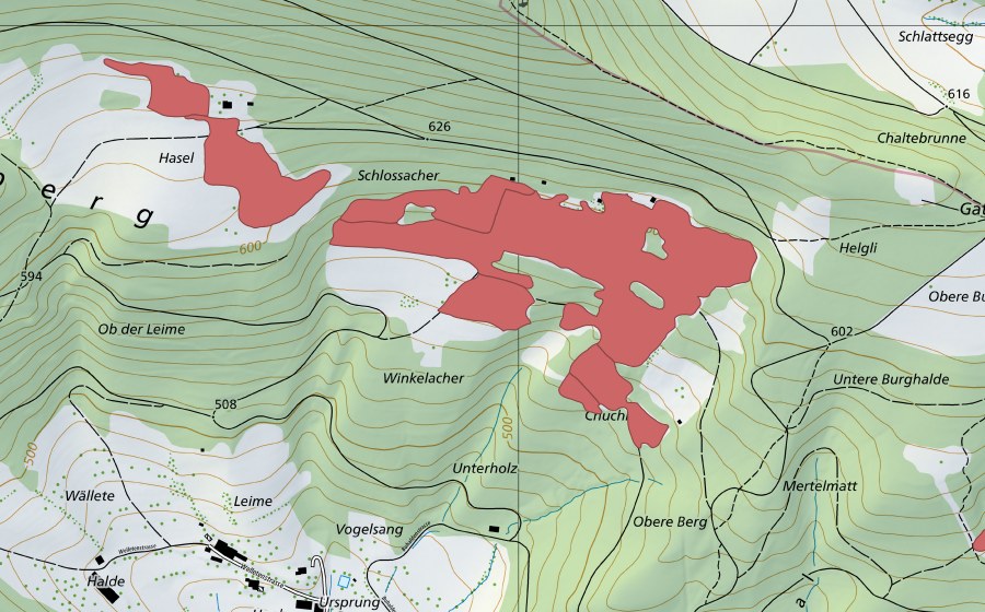 Carte nationale swisstopo avec le périmètre protégé de Gmeirüti (Prairie sèche)