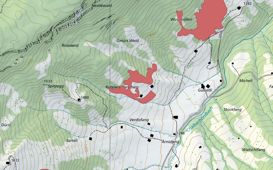Landeskarte swisstopo mit dem Schutzperimeter von Gmürsweid (Trockenwiese)