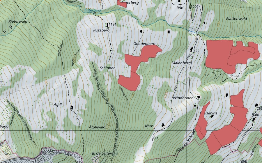 swisstopo national map showing the protected perimeter of Goodenberg (Dry meadow)