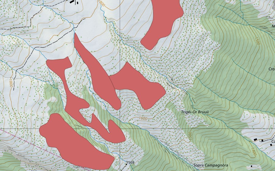 Carte nationale swisstopo avec le périmètre protégé de Gorda di Sopra (Prairie sèche)