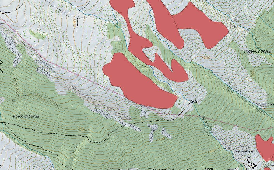 Carte nationale swisstopo avec le périmètre protégé de Gorda di Sopra (Prairie sèche)