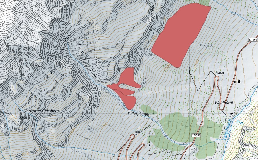 Carte nationale swisstopo avec le périmètre protégé de Gorplanggen (Prairie sèche)