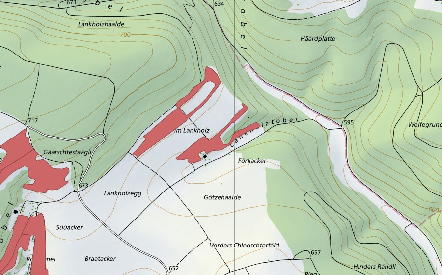 Landeskarte swisstopo mit dem Schutzperimeter von Götzenhalde (Trockenwiese)