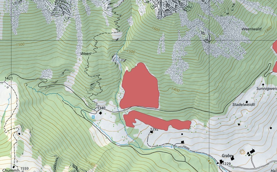 swisstopo national map showing the protected perimeter of Grabe (Dry meadow)