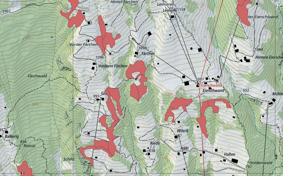 Carte nationale swisstopo avec le périmètre protégé de Graggi (Prairie sèche)