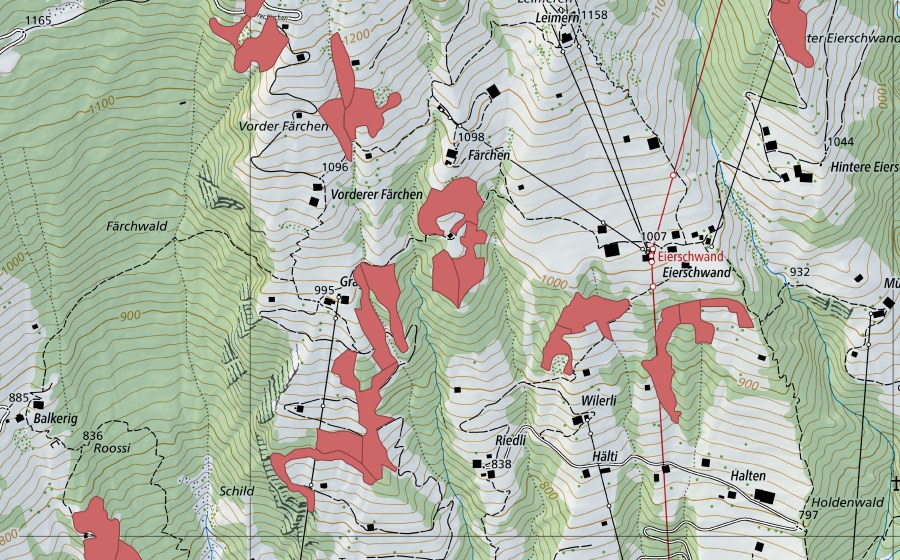 Landeskarte swisstopo mit dem Schutzperimeter von Graggi (Trockenwiese)