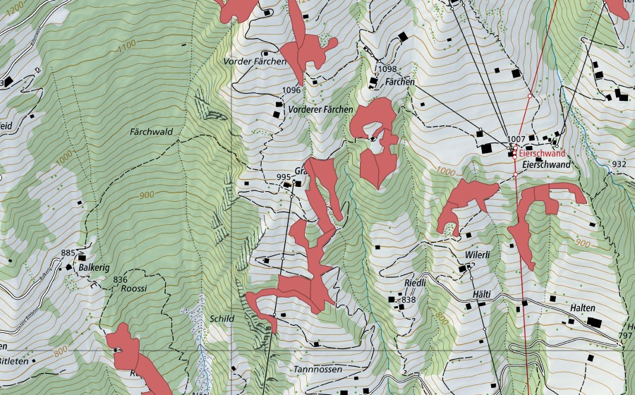 swisstopo national map showing the protected perimeter of Graggi (Dry meadow)