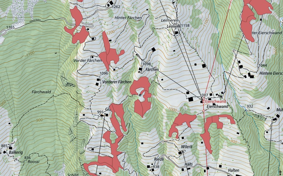 Landeskarte swisstopo mit dem Schutzperimeter von Graggi (Trockenwiese)