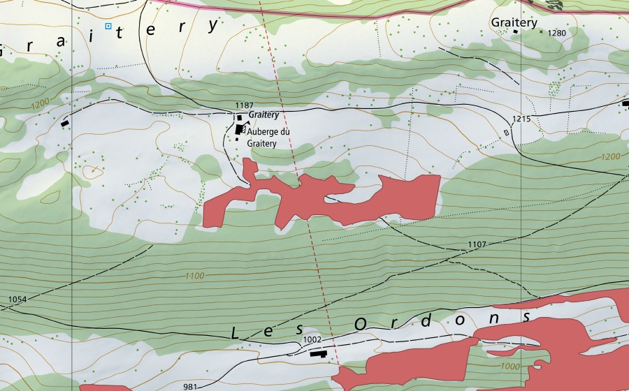 swisstopo national map showing the protected perimeter of Graitery (Dry meadow)