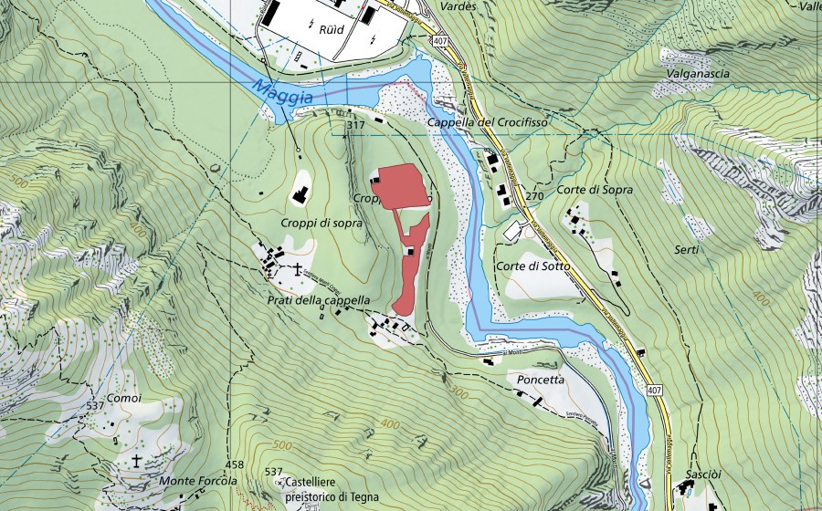 swisstopo national map showing the protected perimeter of Gropp (Dry meadow)