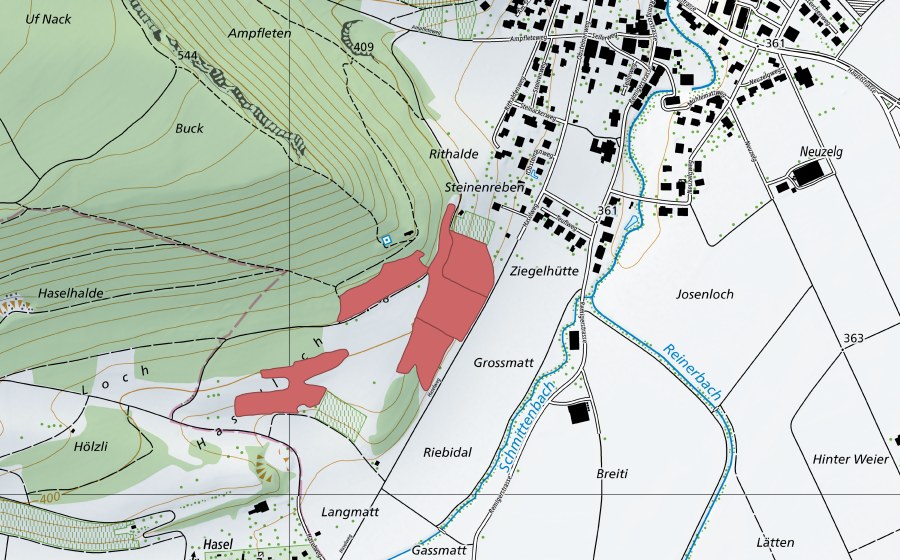 Carte nationale swisstopo avec le périmètre protégé de Grossmatt (Prairie sèche)